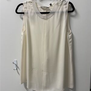 Vince Cream Sleeveless Pleated-Neck Tank
